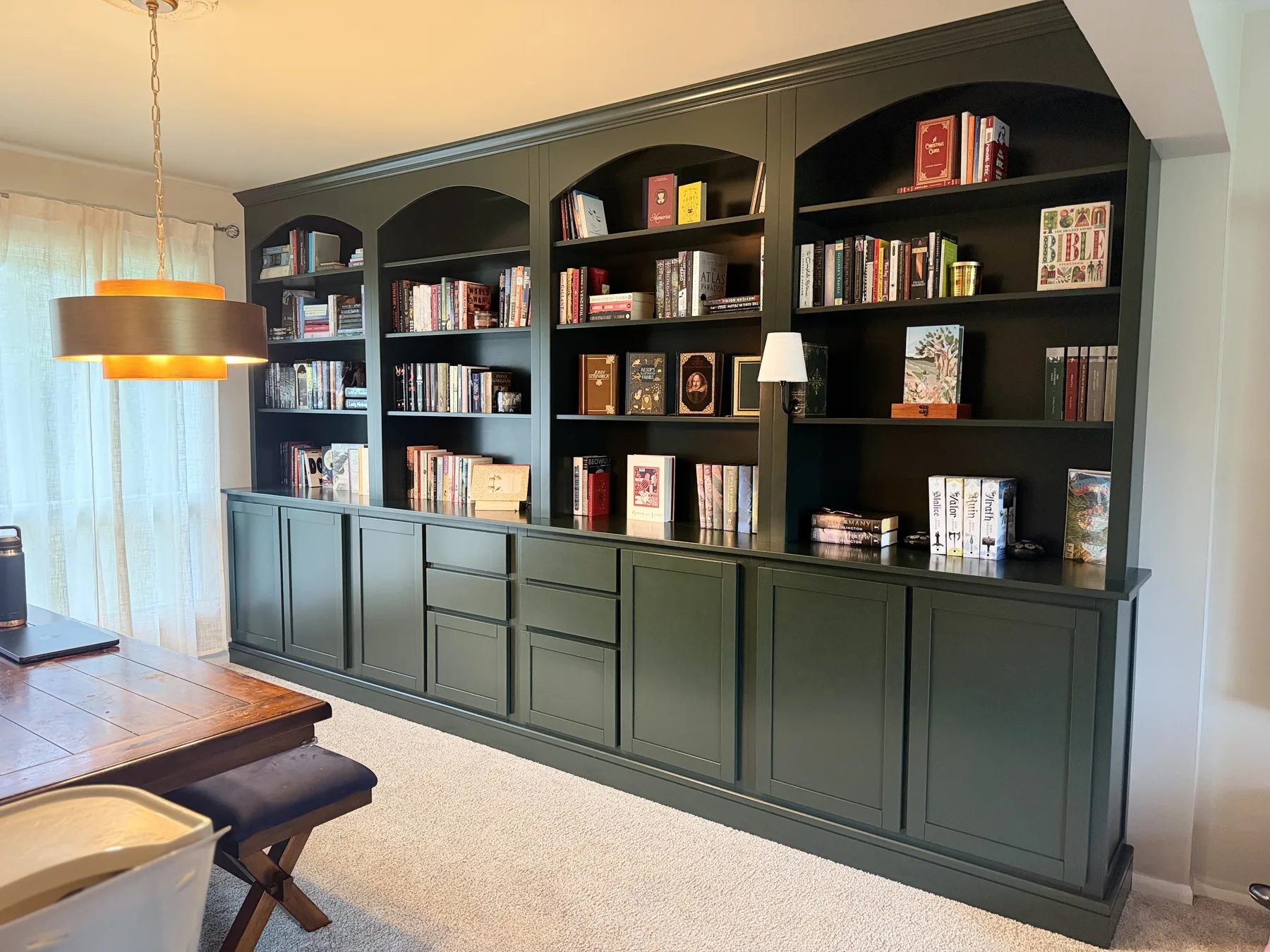 Custom painted library built-in by Standing Stone Cabinetry